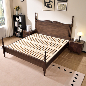 Top Selling Customized American Style Solid Wood <b>Bed</b> Frame <b>Double</b> Roman Column Design Classic King Size Bedroom Zy883 Desi - Product Image 5