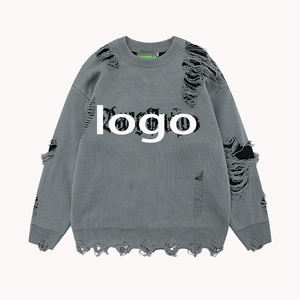 Pull décontracté à col rond en tricot jacquard ample et délavé pour homme, style streetwear - Product Image 1