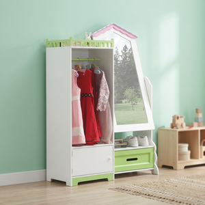 Billionarts TY10099 Modern White Wooden Kids Bedroom <b>Wardrobe</b> with <b>Mirror</b> Safety Set Durable & Eco-Friendly for Baby's Closet - Product Image 4