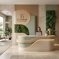 Comptoir de caisse moderne et élégant pour salon de beauté, bureau de réception pour clinique esthétique, bureau de service pour centre de soins de la peau, bureau d'accueil simple pour entreprise