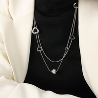 N0343 Collier de chandail en zircon en forme de cœur plaqué or 18 carats à la mode Bijoux en acier inoxydable pour femmes
