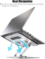 Support d'ordinateur portable pliable et rotatif à 360° en aluminium, réglable en hauteur, avec support de téléphone intégré, pour vente en gros