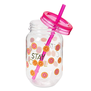 Promotional Wholesale Plastic Mason Jar Beverage Cups Drink Cup with Stainless Steel Lid And Straw