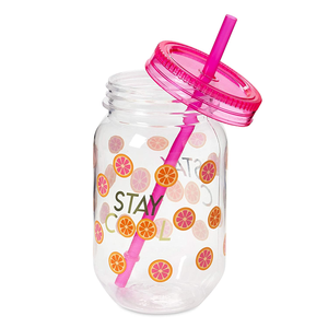 Khuyến Mại Bán Buôn Nhựa Mason Jar Ly Đựng Đồ Uống Uống Cup Với Thép Không Gỉ Nắp Và Rơm