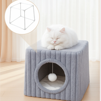 Lit de luxe en peluche pour chat, amovible et lavable, maison carrée pour chat avec jouet à suspendre, lit doux et chaud pour chiens et chats d'intérieur de petite taille