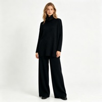 Nouvel ensemble décontracté tricoté pour femme : pull ample à col roulé et pantalon large – Commande en gros