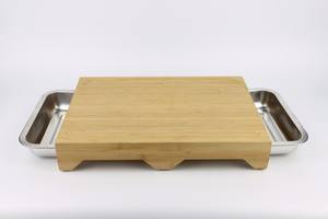 Planche à découper en <span class=keywords><strong>bambou</strong></span> Moso de qualité supérieure avec 2 plateaux coulissants en acier inoxydable et rainures pour le jus, pour une préparation et un rangement hygiéniques des ustensiles de cuisine - Product Image 2