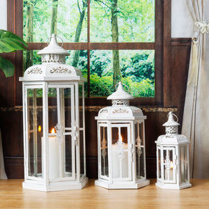 3er-Set Vintage Metall Glas Laternen in Weiß, dekorative Metalllaternen für Innen und Außen, große Laternen für Weihnachten und Hochzeit - Product Image 6