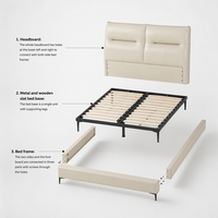 Lit moderne de luxe en cuir véritable rembourré, confortable, avec éclairage, taille King ou Queen, structure modulaire en bois et fer pour la maison ou l'hôtel