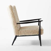 Pull Up Shear ling Lounge Stuhl Mid Century Holz sessel Schaffell Chaise Lounge Akzent Stuhl Luxus