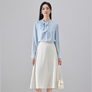 Women's White Chiffon Long Sleeve Shirt With Wrap <b>Tie</b> Office Formal Top Spring Autumn 2025 Solid Color <b>Polyester</b> Blouse - Product Image 3