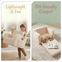 Canapé de lecture doux pour tout-petits, fauteuil moderne pour enfants, dossier incurvé, siège large, poche latérale, intérieur
