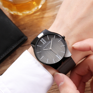 Reloj Minimalista Elegante para Hombre, Ultrafino, Caja Negra, Índices en Oro Rosa, Correa de Malla, Reloj de Pulsera Formal - Product Image 5