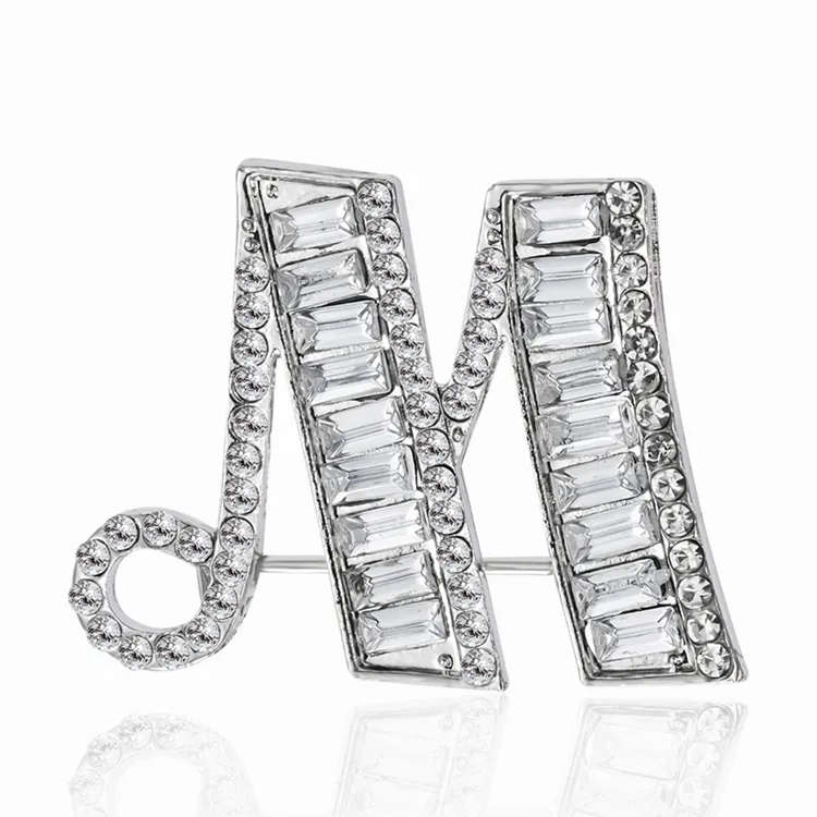 Manteau strass cristal argent, 26 lettres, pour homme et femme, breloque, mariage, broche, bijoux