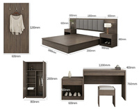 Vente directe d'usine : ensemble de meubles de chambre d'hôtel de luxe moderne, cadre de lit en bois massif, tête de lit à panneaux, norme hôtel cinq étoiles