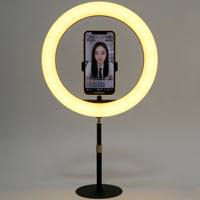 Support de disque pour anneau lumineux LED |   Lampe à selfie de 13 pouces pour le maquillage et le streaming |   Hauteur réglable, matériau ABS, 15W, température de couleur 3200K-9999K