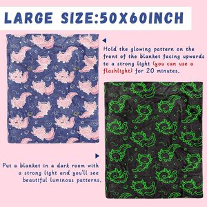 Couverture lueur dans le noir <span class=keywords><strong>salamandre</strong></span> couvertures doux rose Axolotl cadeaux <span class=keywords><strong>bleu</strong></span> jeter anniversaire noël flanelle polaire - Product Image 6