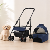 Ensemble de poussette, sac à dos et porte-animaux 3-en-1 pliable pour chien et chat, poussette de voyage 360° °   Sac à roulettes détachable pour siège auto, personnalisable avec logo