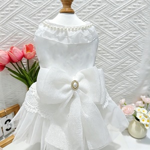 Pet Wedding Dress White Pearl Princess Dog <b>Cat</b> <b>Clothes</b> Summer Small Medium Size Four Seasons Polyester Skirt - Product Image 1
