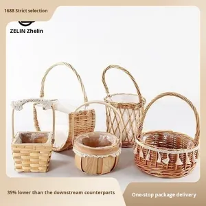 Cesto per Fiori in Rattan Naturale con Manico per Composizioni Floreali e Conservazione - Product Image 2