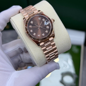 Montres mécaniques automatiques 31 mm en métal doré avec lunette cannelée, cadran vert olive, date, <span class=keywords><strong>montre</strong></span> de luxe pour femmes avec diamants, <span class=keywords><strong>montre</strong></span> en or rose, modèle Président - Product Image 2