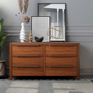 Mueble de Estilo Chino con Acabado en Nogal para Armario, Modelo Málaga, Cajones con Paneles, Mueble de Dormitorio, Cajonera - Product Image 5