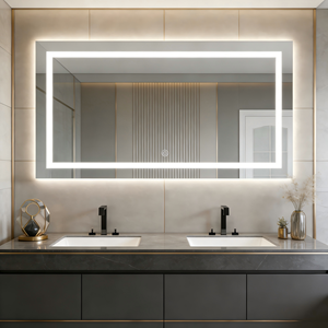 <span class=keywords><strong>Espejo</strong></span> de Pared Decorativo <span class=keywords><strong>Rectangular</strong></span> con Botón Táctil Inteligente, Sin Bordes y con Bordes Suaves - Product Image 1
