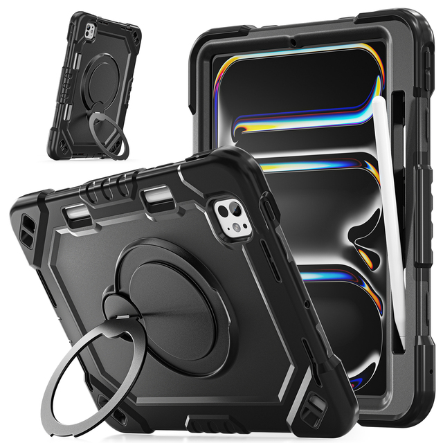 Protective Rugged Shockproof Cover for iPad Pro 11 Inch Case (M5/M4) 2025/2024 with Built-in Screen Protector and Kickstand
