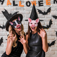 Masque fantaisie en forme de tête de cochon imprimé, demi-masque animal noir et rose, accessoire de costume, accessoire photo pour Halloween, mascarade, fête cosplay