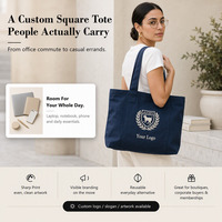 Sac fourre-tout en toile de coton bleu foncé personnalisé avec logo, poignée longue, idéal pour les foires commerciales, commande en gros pour usine OEM