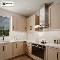 Armoires de cuisine en placage de bois RTA au design Shaker, aménagement en forme de L et unités prêtes à assembler avec dimensions personnalisées