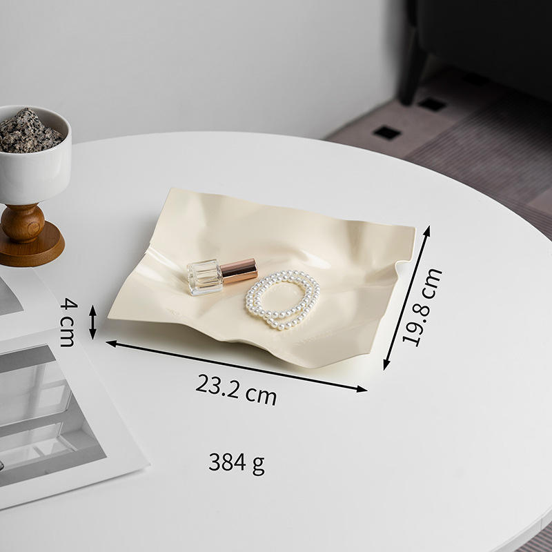 จานสี่เหลี่ยมผืนผ้าทรงไม่สมมาตร - สีเบจ ขนาดเล็ก