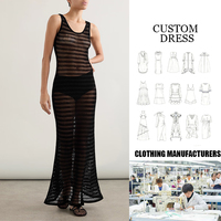 Benutzer definierte schwarze Damen Sommer Strand kleid Extra lange elegante V-Ausschnitt Hohl Design Baumwolle Pullover Atmungsaktive natürliche OEM Service