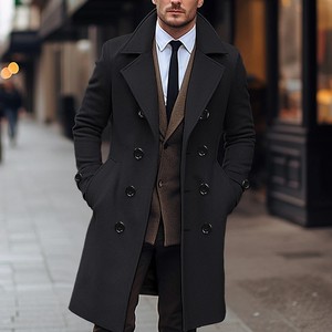 Personalización Otoño Invierno Color sólido Moda casual Doble botonadura Largo <span class=keywords><strong>Caqui</strong></span> Negro Gris Abrigo de <span class=keywords><strong>hombre</strong></span> <span class=keywords><strong>Parka</strong></span> - Product Image 4