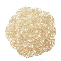 Placas redondas de ouro conjunto de 6 placas, em forma de flor, tapete de mesa prensado, tapetes de vinil, decoração de mesa, proteção para casamento
