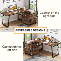 Bureau d'ordinateur en forme de L réversible Tribesign de 53 pouces avec 3 tiroirs de rangement et étagères, bureau d'écriture, table de bureau modulaire