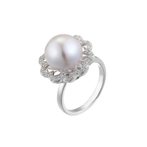 Flower Shape Faux Pearl Ring Pave Setting Adjustable Index Finger Party Jewelry - Product Image 5