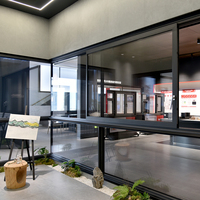 Porte-fenêtre coulissante à rupture de pont thermique en alliage d'aluminium, double rail, bord étroit en acier inoxydable, magnétique, horizontale, pour cuisine et hôtel