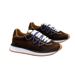 Mocasines de Cuero Genuino de Primera Calidad con Cordones en Contraste Marrón Oscuro, Zapatillas Retro de Caña Baja, Estilo Urbano Unisex Flexible - Product Image 1