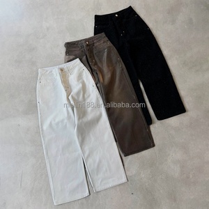 Jeans cirés personnalisés style streetwear, haute qualité, coupe droite ample, en denim vierge, imprimé à la feuille métallisée, effet délavé, baggy - Product Image 1