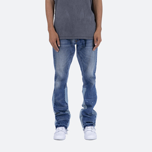 Directamente de fábrica al por mayor High Street Mens Ripped Stretch Denim Pants Stacked Flared Baggy Jean Pantalones para hombres - Product Image 1