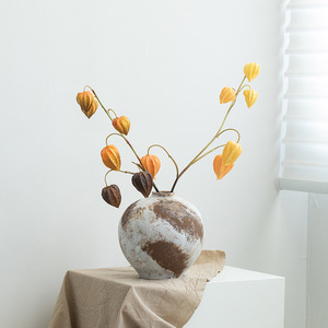 Vase en céramique de style vintage Wabi Sabi avec glaçure texturée rugueuse pour la présentation de fleurs séchées dans le salon, décoration d'hôtel boutique - Product Image 3