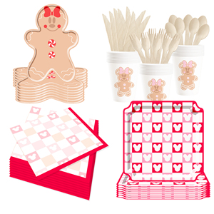 DAMAI Customized Gingerbread Man Christmas Party Tableware Set with Red Bowknot Patters Disposable Paper Plates Set - Product Image 4