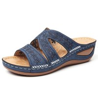 Sandales compensées à plateforme pour femmes, à triple bride, design ajouré, chaussures de plage d'été à semelle souple, grandes tailles