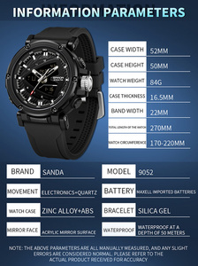 SANDA 9052 Montre électronique à double affichage tendance, montre-bracelet de sport multifonctionnelle décontractée avec fonction d'alarme - Product Image 2