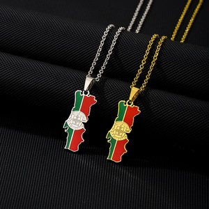 Collar con Colgante <span class=keywords><strong>de</strong></span> la Bandera Portuguesa con Esmalte <span class=keywords><strong>de</strong></span> Colores, en Acero Inoxidable, con Forma <span class=keywords><strong>de</strong></span> Mapa <span class=keywords><strong>de</strong></span> <span class=keywords><strong>Portugal</strong></span>, para Parejas, en Oferta - Product Image 1