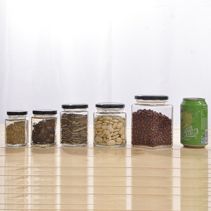 Hexagonal Glass <b>Jars</b> <b>With</b> <b>Lids</b> 501-800Ml Food Storage Container For Honey Jam Vegetables Snacks - Product Image 3