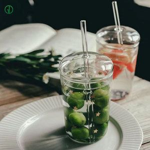 Bán buôn thân thiện với môi thực phẩm cấp cao Borosilicate <span class=keywords><strong>snowglobe</strong></span> cốc thủy tinh 16oz uống ly có nắp đậy và rơm - Product Image 6