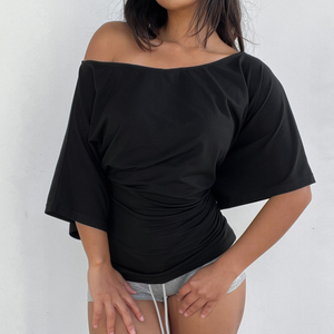 Camiseta Holgada de Manga Corta para Mujer, Tallas Grandes, Primavera/Verano, Nueva Colección, Diseño con Botones y Cintura Ajustada, Moderna y a la Moda, Teñido Liso - Product Image 4