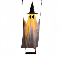 Décoration d'Halloween suspendue : Chapeau de sorcière fantôme lumineux à LED, durable, à piles, en gaze oscillante, pour jardin, porche et arbre